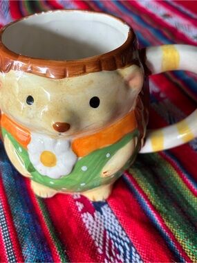 Y2K Pier 1 Ceramic Hedgehog Mug in Orange, Green and Brown
